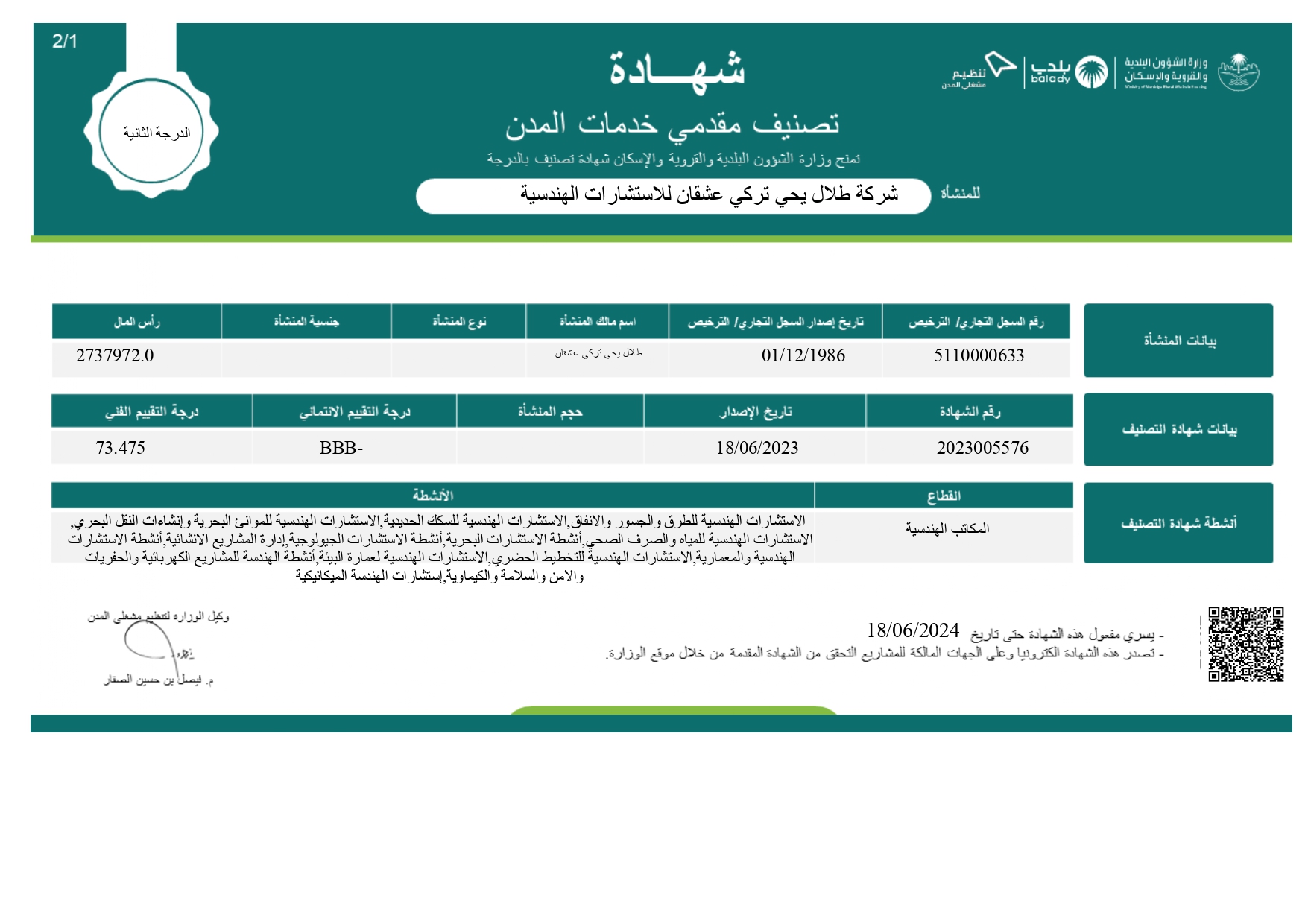 CERTIFICATION OF CITY SERVICE PROVIDERS FROM BALADI, Licenses and Qualifications